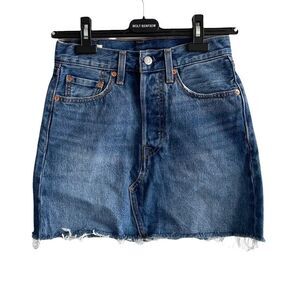 LEVI’S Y2K Deconstructed Cotton Cut Off Denim Mini Skirt Blue 24
